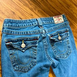 True Religion Women’s Navy Low Rise Bootcut Blue Jeans Size 29 inseam 32”